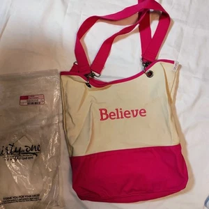 Thirty-one Canvas Crew Carry-All Natural "BELIEVE" Pink/Natural Large Tote - Picture 1 of 12