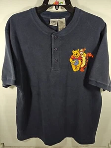 Disney Store Henley Shirt Mens Large Navy Blue Winnie The Pooh Thermal Vintage - Picture 1 of 6