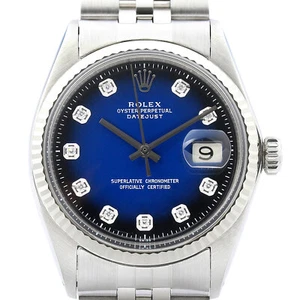 Rolex Mens Datejust 18K White Gold Steel Blue Vignette Diamond Dial Watch - Picture 1 of 6