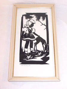 Scherenschnitt / Handschnitt, hinterm Glas gerahmt, Holzrahmen 32 x 17 cm - Bild 1 von 5