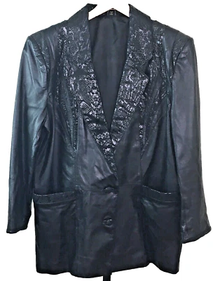 Chaqueta Blazer Pioneer Wear Vintage Cuero Estampado Lagarto Mujer 14 Negra Western Foto 1 de 4