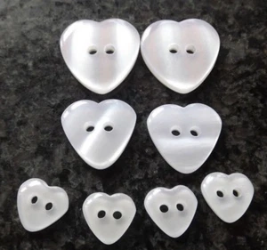 BOTONES CORAZÓN BLANCO O PERLA PEQUEÑO MEDIANO GRANDE 10mm 14mm 16mm - Imagen 1 de 8