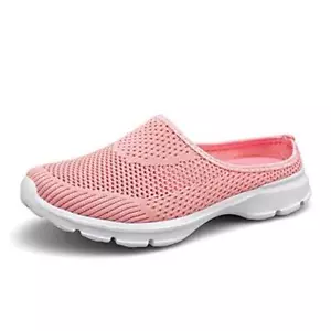 ChicWind Womens Breathable Mesh Walking Mules Sneakers Open Back Slip On 5 Pink - Picture 1 of 8