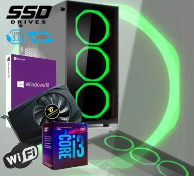 PC DESKTOP GAMING VETRO LED VERDE I3-8100 SSD480GB RAM16GB WIN10PRO GTX1050TI4GB - Immagine 1 di 4