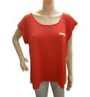 Xhileration Woman Shirt Size L Orange Short Sleeve Geometric lightweight Sheer