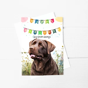 Happy Birthday Bunting Choc Labrador A5 Greeting Card Birthday Card from the dog - Picture 1 of 2