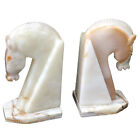 Bookends Carved Alabaster Marble Stone Chess Knight Horse Head Statue VTG Set 2