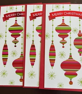 Merry Christmas Cards Striped Ornament Design & Gift Card Holder x 3 - Picture 1 of 12