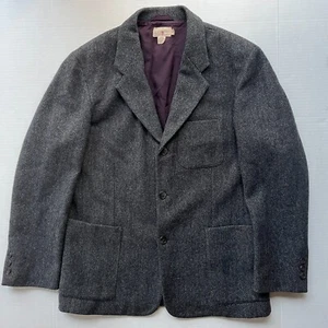 Vtg J Crew Tweed Herringbone Wool Blazer Jacket Mens M Patch Pocket 3 Button - Picture 1 of 8