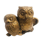 Vintage Figurine Owl Chalkware Wood Textured Bronze Color Mother Baby 5"