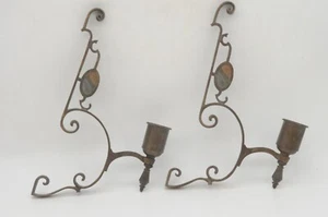 2 Vintage Mid Century Gothic Massiv Messing Wandleuchter Set Kerzenhalter 14" - Bild 1 von 8