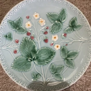 Antike Blumen Keramik Majolika Teller Blätter Beeren 8 Zoll Western Germany - Bild 1 von 5