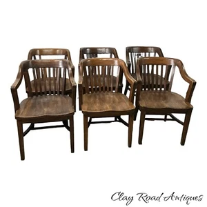tiger oak antique Heywood Wakefield banker lawyers courthouse chairs set of 6 - Picture 1 of 24