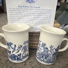 Vintage Churchill Blue Willow Tall Mugs Coffee Tea Cups Made in England Set Of 2