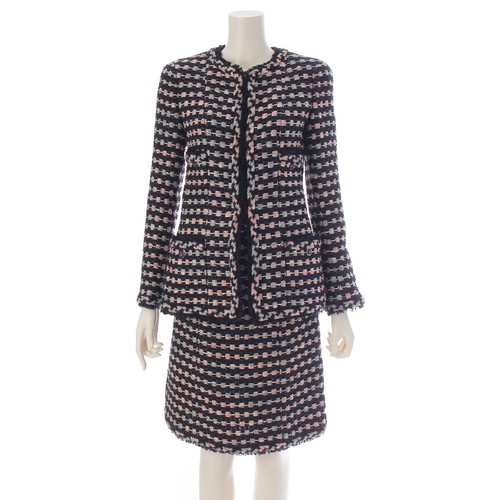 CHANEL 06A misto tweed logo marchio COCO senza colletto gonna setup giacca gonna P29...