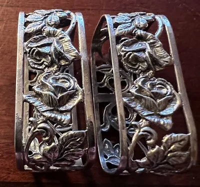 2 Frank M. Whiting Oblong Floral Sterling Silver Napkin Rings • 80.93$