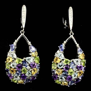 Simulated Multi Shape Sparkle Sapphire Teardrop Women Drop Dangle Party Earrings - Picture 1 of 4