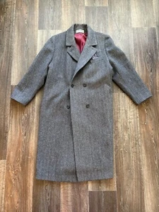Vintage JG Hook Women’s Grey Blue Herringbone Wool Double Breasted Long Coat - Picture 1 of 8