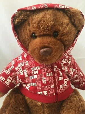 Oso de peluche Aeropostale de peluche con capucha roja 16 pulgadas 1987 juguete suave 5112 Foto 1 de 4