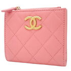 Chanel Clink Bifold Wallet Compact Mini Accessory Caviar Skin Pink Peach Gold Ha