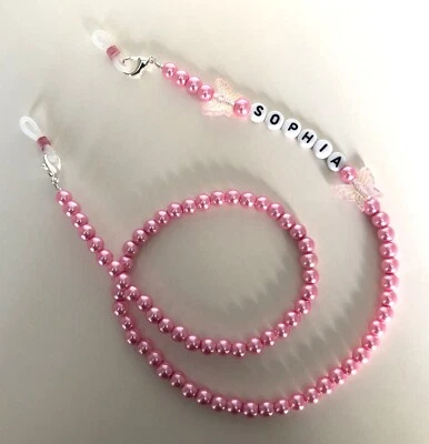 儿童眼镜太阳镜串珠珍珠皮带支架个性化名称创建您的 — 第 1/4 张图片