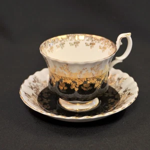 Royal Albert Cup & Saucer Regal Series Montrose Black White w/Gold 1970's-1980's - Picture 1 of 17