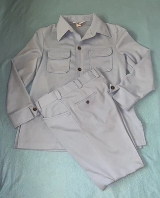 Terno de lazer JCPENNEY vintage azul celeste década de 1970 poliéster Flight 1 tamanho 44R 32 X 31 - Imagem 1 de 4