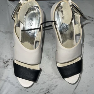 MICHAEL KORS Karla Sz 7.5 White/Black Leather Slingback stilettos - Picture 1 of 7