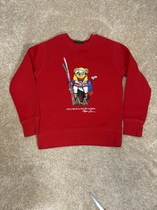 Polo Ralph Lauren Skiing Red Polo Bear Crewneck Sweatshirt Youth Boys Size S - Picture 1 of 5