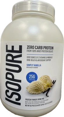 Proteína de suero en polvo Isopure Zero Carb, simplemente vainilla, 3,4 libras Foto 1 de 3