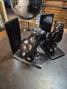 Vintage MCM Black Siamese Cats Book Ends Metal Made in India Heavy VGC - Picture 1 of 5