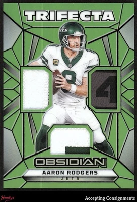2024 Panini Obsidian Trifecta Verde #25 Aaron Rodgers Triple Parche Jets 5/5 Foto 1 de 2