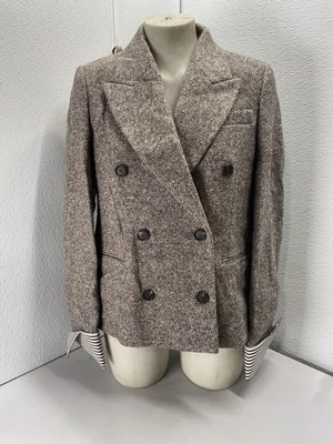 Brunello Cucinelli Womens Diagonal Tweed Wool Blazer with Removable Cuffs Size 6 - Image 1 of 4