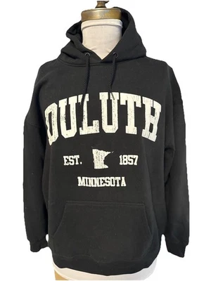 Duluth MN Black Hooded Pullover Sweatshirt Hoodie Size XL White Lettering - Image 1 of 4