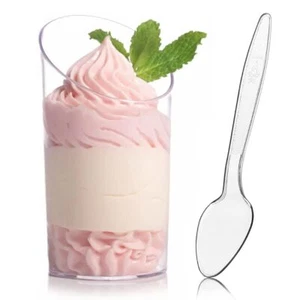 50 Mini Dessert Cups with Spoons 2.2oz Plastic for Pudding Mousse Appetizers - Picture 1 of 7