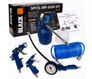 Compressor 5 Piece Air Blow Tool Cleaning Gun Tyre Inflator Gauge Kit BLACK - Picture 1 of 4