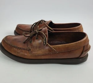 Vintage Brooks Brothers Brown Leather Boat Shoe Loafers Mens Moccasin 0374 8.5 - Picture 1 of 9