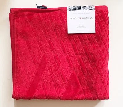 TOMMY HILFIGER PATRÓN ROJO BRILLANTE 100% ALGODÓN ATERCIOPELADO TOALLA DE BAÑO 28"x 54" Foto 1 de 4