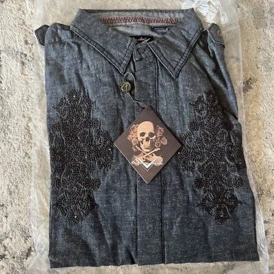 Fender Rock & Roll Religion Button Shirt Mens 2XL Goth Emo Y2K Black Sorrow - Image 1 of 4