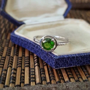 925 Sterling Silver Ring, Genuine Green  Chrome Diopside Ring, Size S US 9 - Picture 1 of 7
