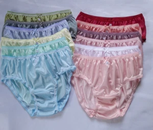 13 Women Bikini Panties Nylon Soft Briefs Double-layer Nylon Crotch Hip 34"-38" - Picture 1 of 14