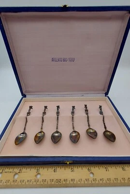 Винтажный ARGENTO 800/1000 Серебряный набор из 6 чайных ложек десерт ложки херувим ангел  - Изображение 1 из 4