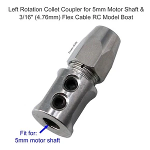 Left Flex Collet Coupler for 5mm Motor Shaft & 4.76mm 3/16" Cable RC Model Boat - Picture 1 of 4