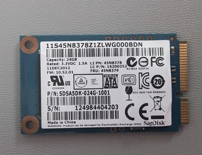 SandiskSDSA5DK-024G-1001 24GB mSata SSD Mini PCI Express FRU 45N8379 - Bild 1 von 2
