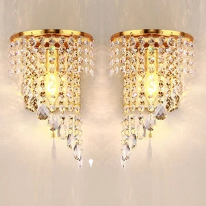 Modern Crystal Sconce LED Wall Lamp Aisle Bedside Bedroom with E14 Light Fixture - Picture 1 of 9