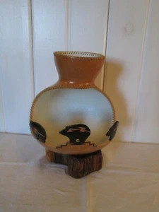 Gourd SW Taos 3 Bears Hand Carved Signed Dated 2010 9" on Stand Wrapped Hide - Picture 1 of 11