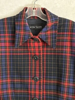 Linda Allard/Ellen Tracy Red/Navy Plaid Jacket -HOLIDAY - Approx Size L - Image 1 of 4