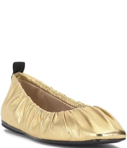 Vince Camuto Gold Verline Leather Stretch Top Ballet Flats Size 10M - Picture 1 of 2