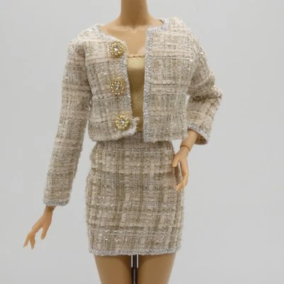 Barbie Model Muse Doll Size Khaki Gold Tweed Skirt Suit Mid Thigh Length Xian - Image 1 of 4