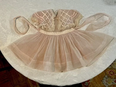 Vestido de fiesta vintage para niñas pequeñas rosa punteado suizo adjunto enagua 1956 talla 2 Foto 1 de 4